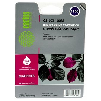  Картридж струйный Cactus CS-LC1100M пурпурный для Brother DCP-385c/6690cw; MFC-990/5890/5895 (16ml) 