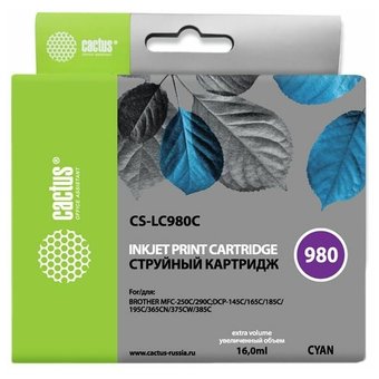  Картридж струйный Cactus CS-LC980C голубой для Brother DCP-145C/165C MFC-250C/290C (16ml) 