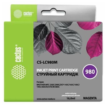  Картридж струйный Cactus CS-LC980M пурпурный для Brother DCP-145C/165C MFC-250C/290C (16ml) 