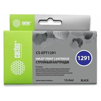  Картридж струйный Cactus CS-EPT1291 черный для Epson Stylus Office B42/BX305/BX305F (15ml) 