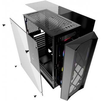  Корпус Powercase CMRMX-L3 Rhombus X3 Mesh LED, Tempered Glass, 3x 120mm 5-color fan, чёрный, ATX (CMRMX-L3) 