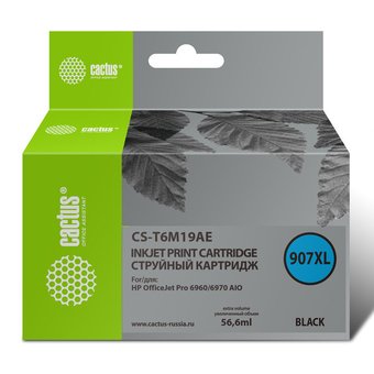  Картридж струйный Cactus №907XL CS-T6M19AE черный (56.6мл) для HP OJP 6950/6960/6970 