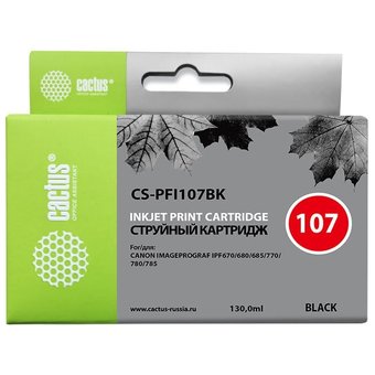  Картридж струйный Cactus CS-PFI107BK черный (130мл) для Canon IP iPF670/iPF680/iPF685/iPF770/iPF780/iPF785/ 