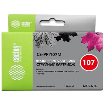  Картридж струйный Cactus CS-PFI107M пурпурный (130мл) для Canon IP iPF670/iPF680/iPF685/iPF770/iPF780/iPF785/ 