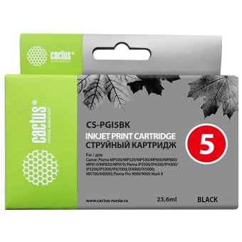  Картридж струйный Cactus CS-PGI5BK черный для Canon Pixma MP470/ MP500/ MP520/ MP530 (23,6ml) 