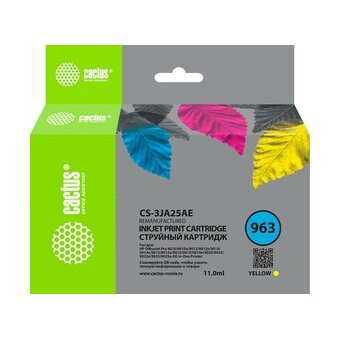  Картридж струйный Cactus CS-3JA25AE 963 желтый пигментный 11мл для HP OfficeJet 9010/9012/9013/9014/9015/9016/9019/9020/9025 