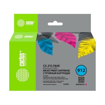  Картридж струйный Cactus CS-3YL78AE 912 пурпурный 5мл для HP OfficeJet 8010/8012/8013/8014/8015/8020/8025 