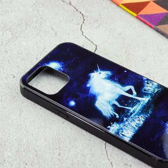  Чехол для iPhone 12 Единорог флуоресентный рисунок чёрный 