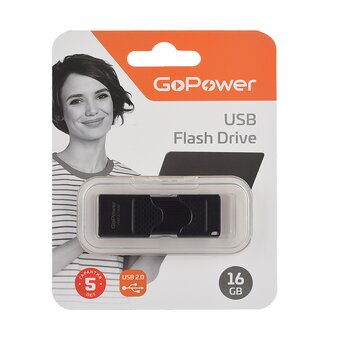  USB-флешка GoPower Slider 00-00025963 16GB USB2.0 пластик черный 