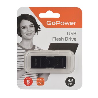  USB-флешка GoPower Slider 00-00025964 32GB USB2.0 пластик черный 