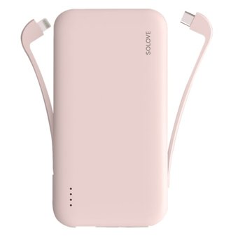  Аккумулятор внешний Xiaomi Solove 10000mAh Dual USB/Type-C со встр двумя кабелями USB/Type-C и Lightning (W7 Pink), розовый 