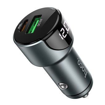  АЗУ HOCO Z42 Light road dual port digital display PD20W+QC3.0, metal gray 