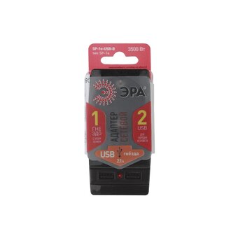  Адаптер ЭРА SP-1e-USB-B Б0026333 Polynom 1гн 220V + 2xUSB 2100mA, c заземлением, черный 