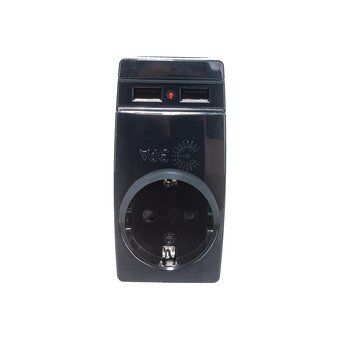  Адаптер ЭРА SP-1e-USB-B Б0026333 Polynom 1гн 220V + 2xUSB 2100mA, c заземлением, черный 