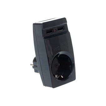  Адаптер ЭРА SP-1e-USB-B Б0026333 Polynom 1гн 220V + 2xUSB 2100mA, c заземлением, черный 