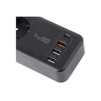  Сетевой фильтр TopOn TOP-PWS4B-3, 4 розетки, 3 USB, Type-C, PD 20W QC3.0, 4000W, 3м Черный 