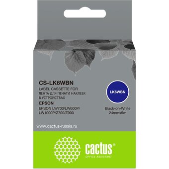 Картридж ленточный Cactus CS-LK6WBN черный для Epson LW700/LW600P/LW1000P/Z700/Z900 