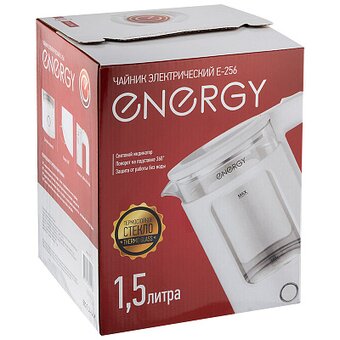  Чайник ENERGY E-256 стекло, белый (164151) 