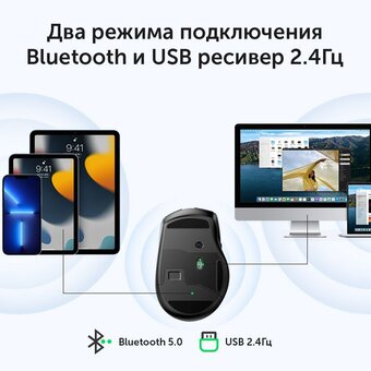  Мышь UGREEN Ergonomic Wireless Mouse MU006 (90855) Black 