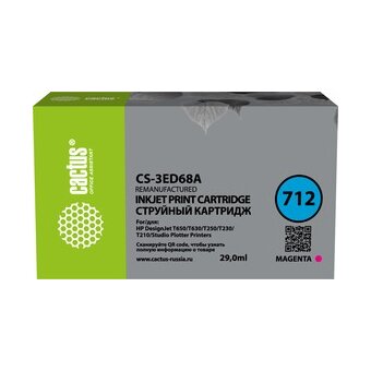  Картридж струйный Cactus CS-3ED68A 712 пурпурный 29мл для HP DJ T230/630 
