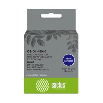  Картридж ленточный Cactus CS-D1-45010 45010 для Dymo LM 160/210D/280/PnP/420P/500 TS; Rhino Pro 6000/5200/4200 