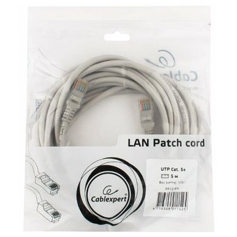  Патч-корд UTP5e Cablexpert PP12-5M, 5 м, литой, многожильный, биметалл CCA, 26AWG, PVC, серый 