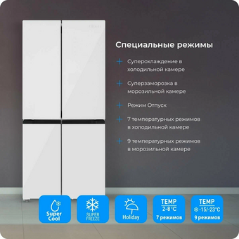  Холодильник ZUGEL ZRCD430W белое стекло 