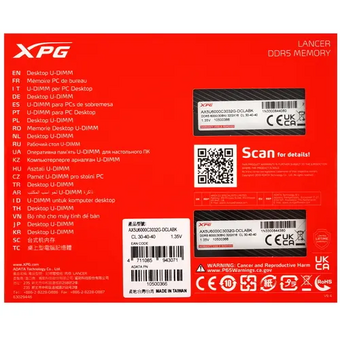  ОЗУ ADATA XPG Lancer RGB AX5U6000C3032G-DCLABK 64GB DDR5 6000 DIMM 2*32, CL30-40-40 