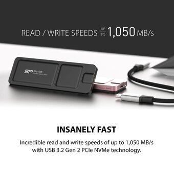  SSD Silicon Power PX10 SP010TBPSDPX10CK 1Tb, External, USB TypeC 3.2, Черный, read/write 1050/1050 Mb/s 