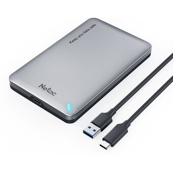  Внешний корпус NETAC WH12 NT07WH12-30СC для HDD/SSD 2.5" SATA - USB3.0 серебристый, C to C cable- 