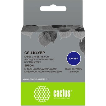 Картридж ленточный Cactus CS-LK4YBP черный для Epson LW300/LW400/LW700/LW600P/LW1000P/K400/Z700/Z900 