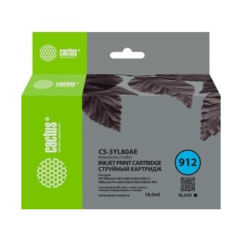  Картридж струйный Cactus CS-3YL80AE 912 черный 18мл для HP OfficeJet 8010/8012/8013/8014/8015/8020/8025 