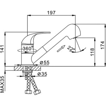  Смеситель для кухни душ Frap 40к F6002-B 517157 с отв/выдвижная лейка 