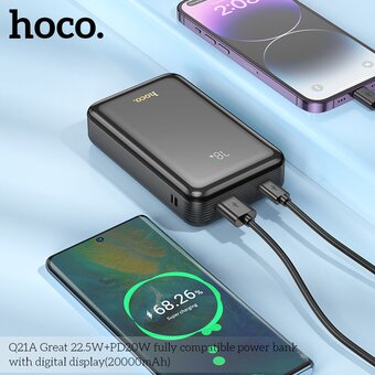  Аккумулятор внешний резервный HOCO Q21А Great 22.5W+PD20W digital display 20000mAh (черный) 