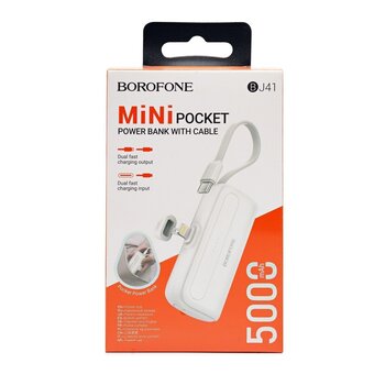  Аккумулятор внешний резервный BOROFONE BJ41 Pocket Output Lightning, cabel Type-C 5000mAh (белый) 