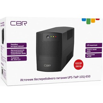  ИБП CBR UPS-TWP-101EJ-650, 650VA/390W, Schuko CEE 7x2 outlets, LED, USB Type-B, RJ11/45 AVR, SEC, 12V/7Ah 