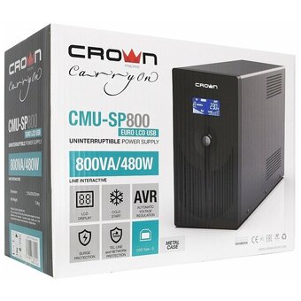  ИБП CROWN CMU-SP800EURO LCD 800VA450W, CM000001493 