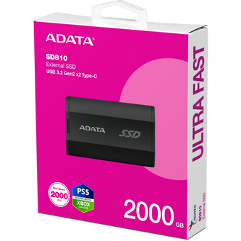  SSD A-DATA SD810 (SD810-2000G-CBK) 2TB, External, USB 3.2 Type-C, R/W -2000/2000 MB/s черный 