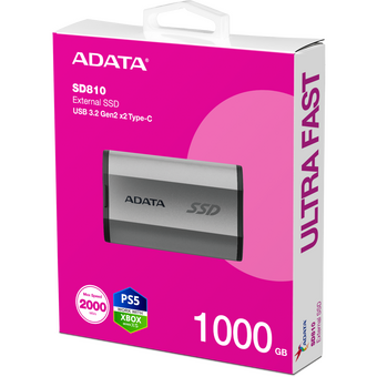  SSD A-DATA SD810 (SD810-1000G-CSG) 1TB, External, USB 3.2 Type-C, R/W -2000/2000 MB/s серый 