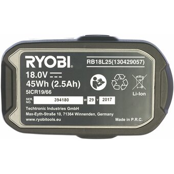  Аккумулятор Ryobi One+ RB18L25 (5133002237) 2.5Ah 