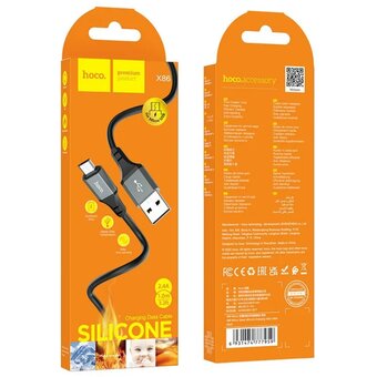  Дата-кабель HOCO X86 Micro Spear silicone charging data cable for micro 1 м (черный) 
