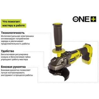  УШМ Ryobi One+ R18AG7-0 (5133002852) бесщеточная (без АКБ и ЗУ) 