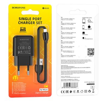  СЗУ Borofone BA64A Single port charger set micro (черный) 