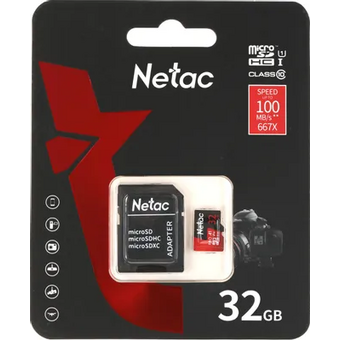  Карта памяти Netac P500 Extreme Pro (NT02P500PRO-032G-R) MicroSDHC 32Gb (100/100 Mb/s, adapter) 