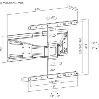  Кронштейн для телевизора Ultramounts UM 955 черный 37"-75" 