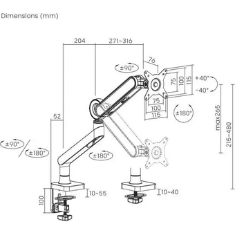  Кронштейн для мониторов Ultramounts UM 719B черный 17"-35" макс.10.5кг крепление к столешнице поворот и наклон 