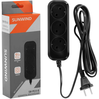  Сетевой удлинитель SunWind SW-PE33-B 3м 3 розетки черный 