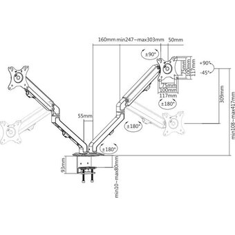  Кронштейн для мониторов Ultramounts UM 729 черный 17"-27" макс.7кг крепление к столешнице поворот и наклон 