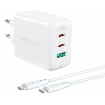  СЗУ ACEFAST A13 AF-A13-WH PD65W USB-C+USB-C+USB-A 3-port charger set EU White 