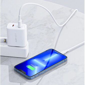  СЗУ Acefast A25 AF-A25-WH PD20W USB-C+USB-A dual port charger EU White 